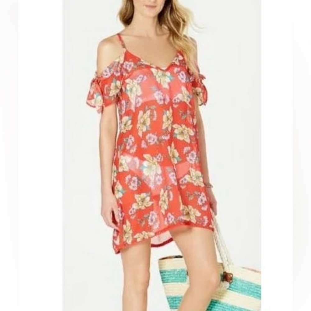 Miken Women's Printed Cold-Shoulder Dress Swim Cover-Up